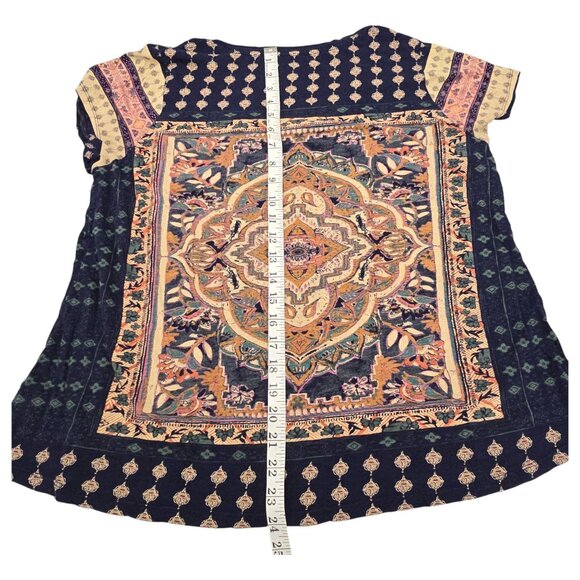 LUCKY BRAND Women's 1X Navy Blue Persian Carpet Rug Boho Lightweight Graphic Tee - Picture 12 of 15